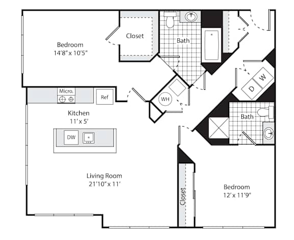 A black and white image of a floor plan for a property called The Glamery.