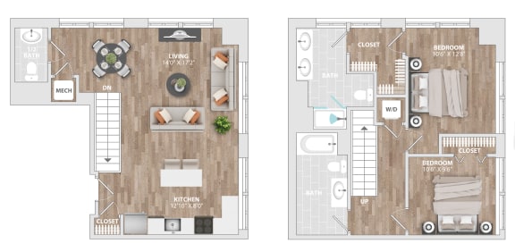 2DU-B5 Floor Plan at Allied Harbor Point, Baltimore, MD
