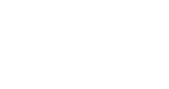 a white and black logo on a black background