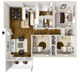 Three bedroom floor plan for rent | 1,230 Sq. Ft. at Parklane Apartment Homes in McComb, MS
