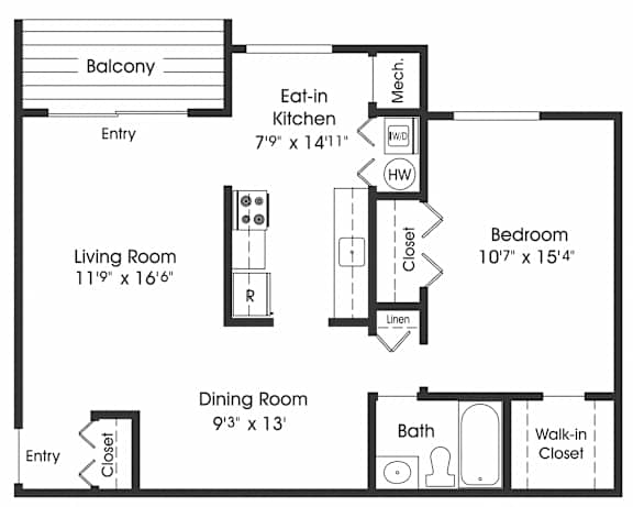 1BR 1BA_725sf at The Apartments at The Sycamores, Reston, VA, 20190