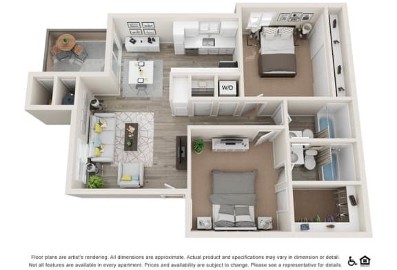 Two bedroom two bathroom 945 sq.ft. 2B floor plan at The Ashton, Corona, 92879