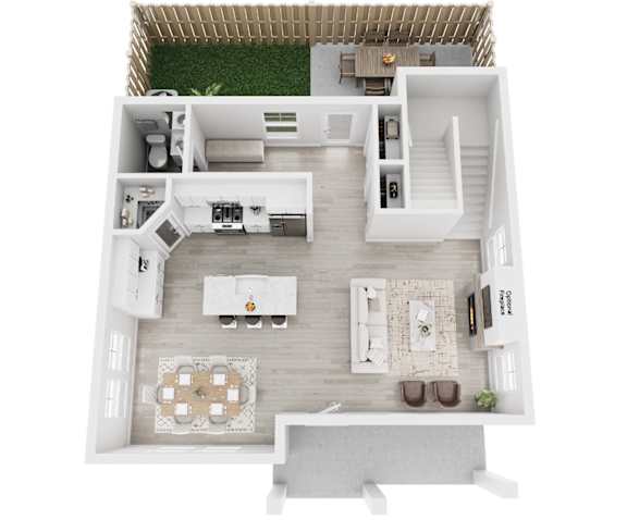 A top down view of a modern apartment layout.