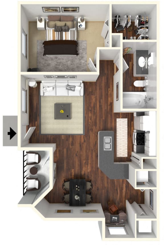 Floor Plan  1 bedroom 1 bathroom B at Rivertree Apartments, Florida, 33578