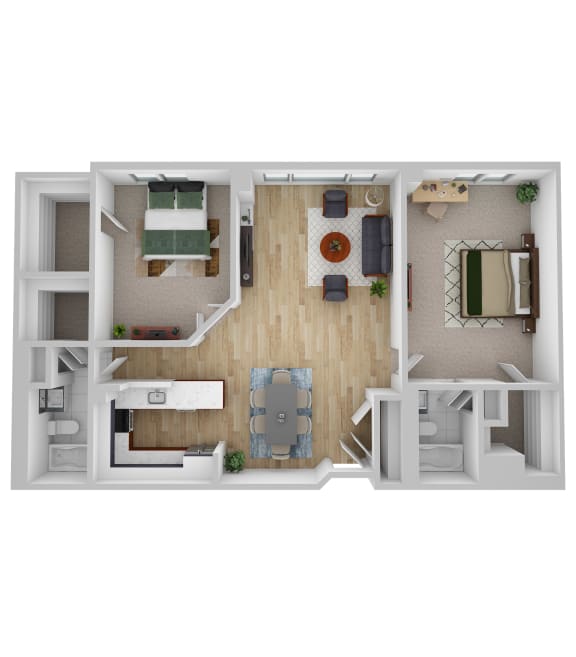 2 Bedroom 2 Bathroom 970 Sq. Ft. Floor Plan at Ship's Watch Apartments, Fall River, 02720