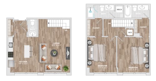 2DU-A1 Floor Plan at Allied Harbor Point, Baltimore