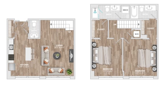 Floor Plan  2DU-A1 Floor Plan at Allied Harbor Point, Baltimore