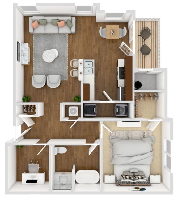 1 Bedroom Floor Plan | 863 Sq. Ft. at Landing at Willow Bayou Apartment Homes in Bossier City, LA