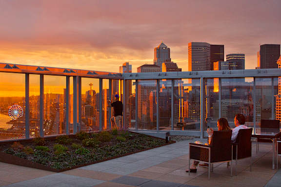 View of the city skyline at Stadium Place Apartments, Washington, 98104