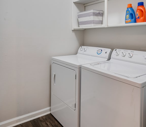 Washer and Dryer with Lots of Storage Space Above