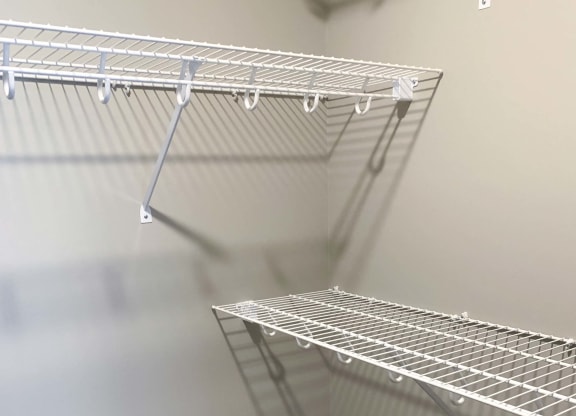 Walk in closet with storage shelves at Northridge Heights in north Lincoln