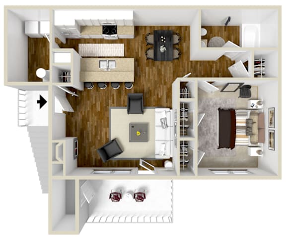 Floor Plan  1x1 The Cottage | 846 Sq. Ft. at Highpointe Apartment Homes, Brandon, MS, Mississippi