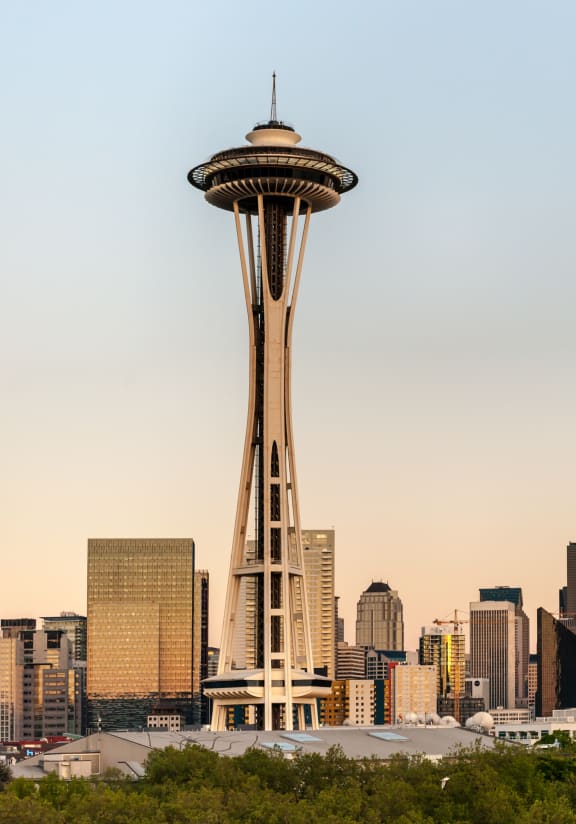 Seattle Space Needle and Seattle skyline at dusk