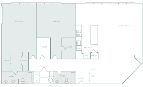 Harbor Hill Apartments floor plan B15 - 2 bed 2 bath - 2D