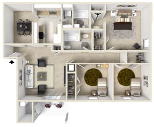 3 Bed 2 Bath Floor Plan | 1,250 Sq. Ft. at The Oliver Apartment Homes in Olive Branch, MS
