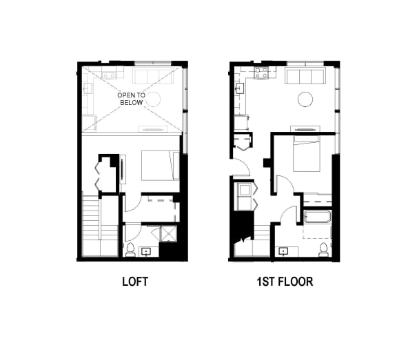 Floor Plan  Loft Unit E Floor Plan Two Bedroom Two Bathroom at The George, Michigan, 48104