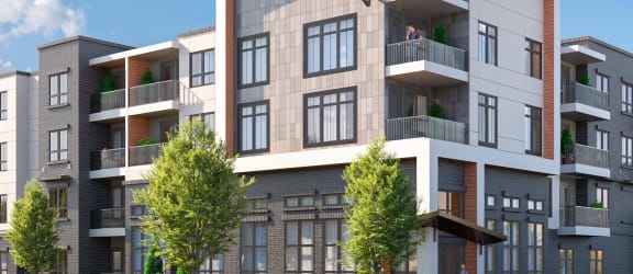 a rendering of an apartment building on a city street