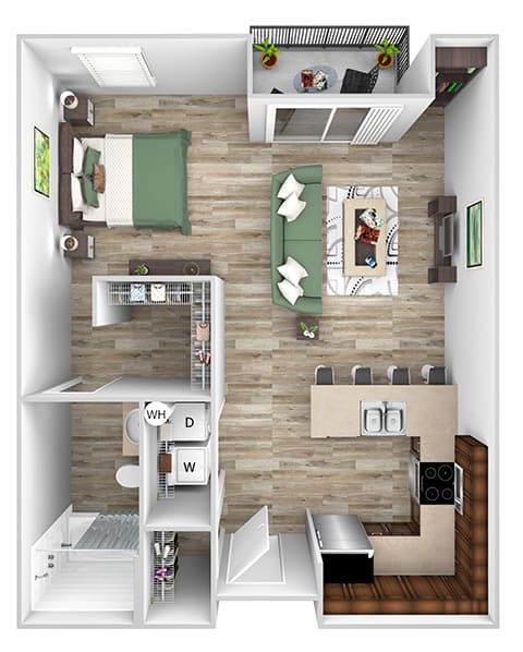 ABQ Uptown Apartments - A001 - Studio and 1 bath - 3D floor plans