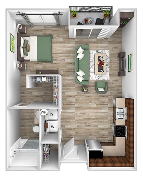 ABQ Uptown Apartments - A00 - Studio and 1 bath - 3D floor plan
