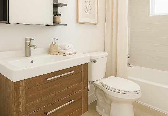 A white toilet sits next to a sink in a bathroom.