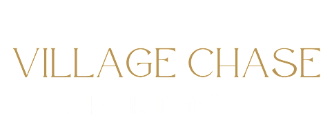 A black background with the words "Village Chase Apartments" written in gold.