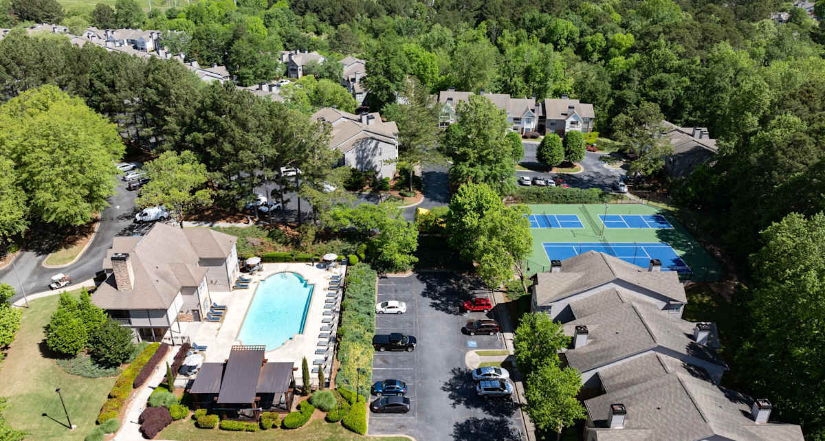 Wesley Place Apartments at Lawrenceville aerial community view - Lawrenceville, GA