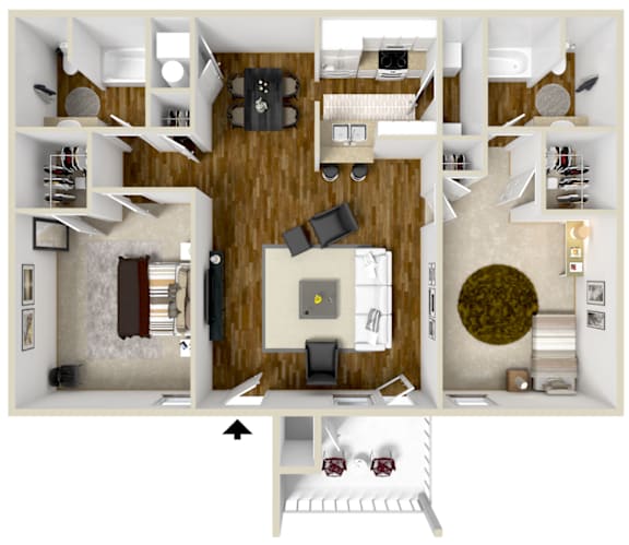 Floor Plan  2x2 The Villa | 1,125 Sq. Ft. at Highpointe Apartment Homes, Brandon, MS, Mississippi  , 39042