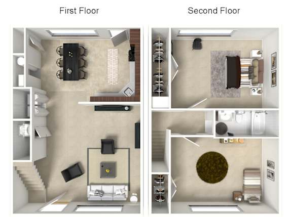A diagram showing the layout of a house with two floors.