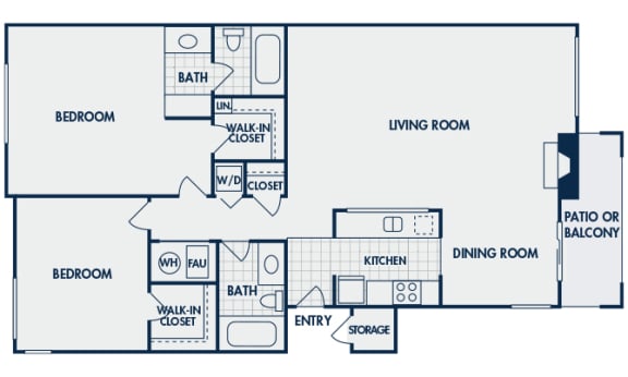 The Cascades Apartments - Lassen 2D floor plan - 2 bed 2 bath