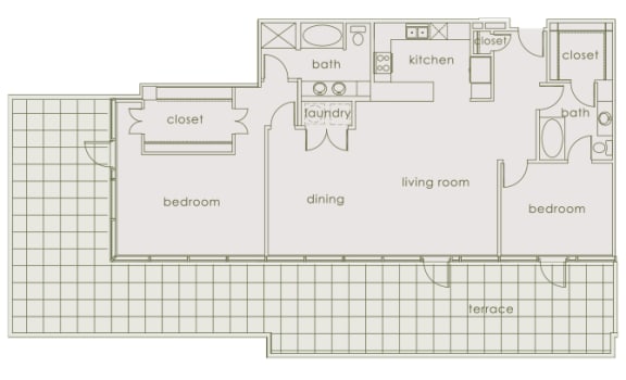 Main 3 Downtown floor plan B5 Tower  - 2 bed 2 bath - 2D