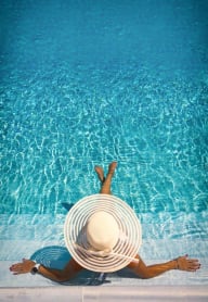 Woman Wearing Hat Relaxing in Pool