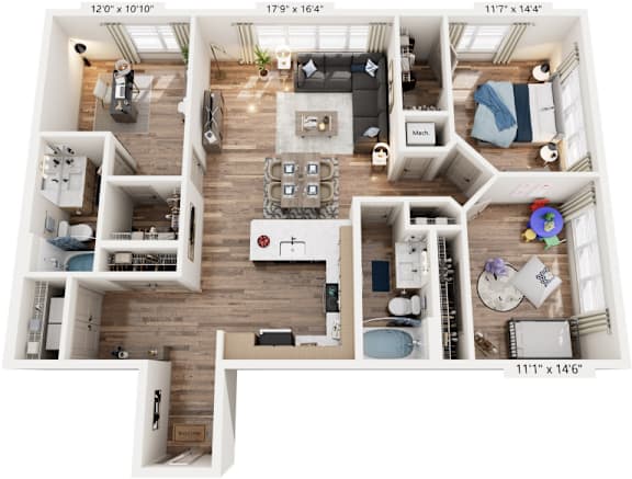 3 Bed 2 Bathroom floorplan at The River, Chester