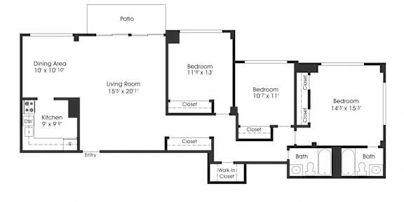 3 bed 2 bath A at Seminary Towers, Alexandria