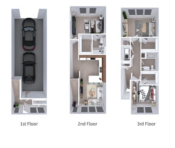 Tandem 3 Bed|2 Bath apartment layout.