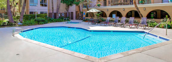 the swimming pool at our hotel in a city