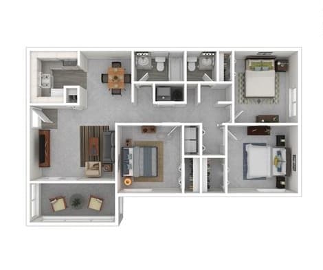 Floor Plan  3 Bed 1.5 Bath Floor Plan at Ashford Brook Apartments, Conyers, GA, 30094