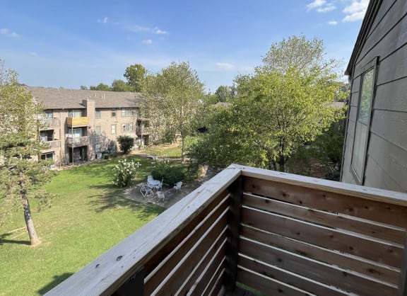 a view of the backyard from the deck at The Lodge Apartments, Oklahoma