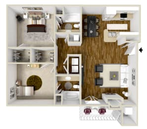 2 Bed 2 Bath Floor Plan | 1,200 Sq. Ft. at Reserve of Jackson Apartment Homes in Jackson, MS