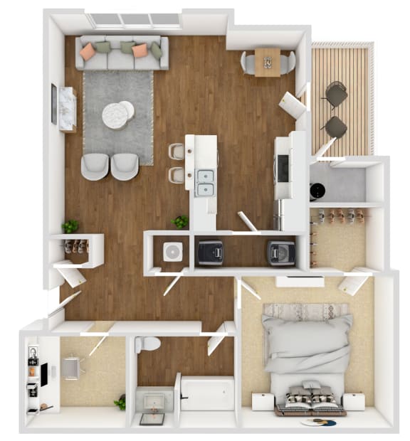 1 Bed 1 Bath Floor Plan | 863 Sq. Ft. at The Madison Apartment Homes in Tyler, TX