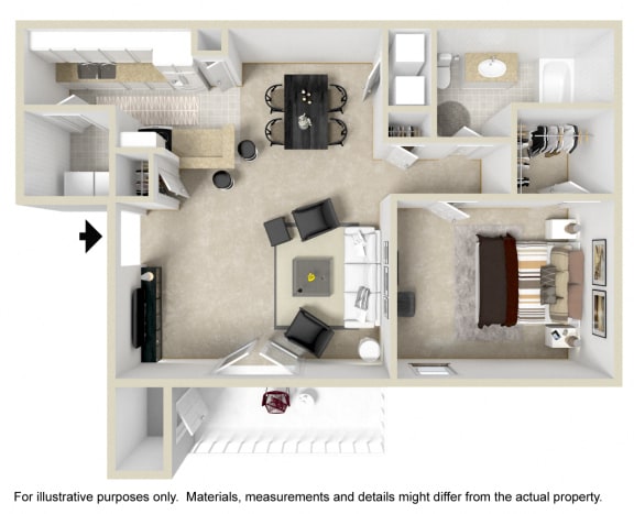 One Bedroom, One Bathroom Floor Plan at Reserve of Bossier City Apartment Homes, Bossier City