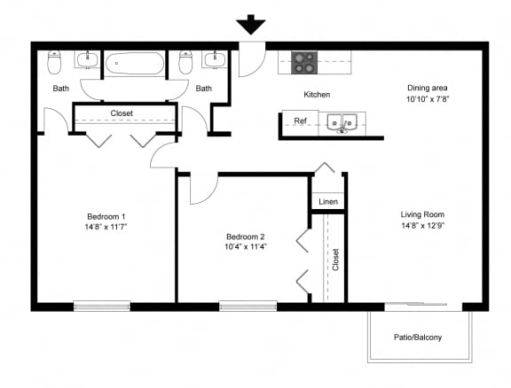 Floor Plan  2 bed 2 bath A at Park 88 Apartments, Colorado, 80229