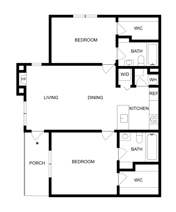 Two Bedroom Two Bath Floor Plan with 900 Sq. Ft. at Skyview in Colorado 80234