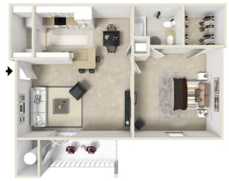 1 Bed, 1 Bath Floorplan | 761 Sq. Ft. at The Pointe Apartment Homes in Gautier, Mississippi