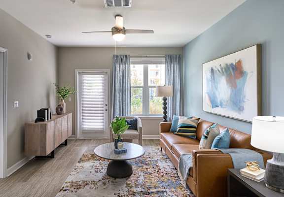 a living room with a couch and a coffee table