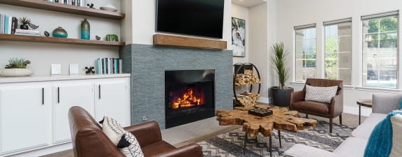 clubroom with fireplace