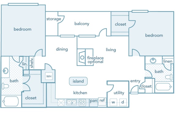 The Estates at River Pointe - B2 - 2 bedroom - 2 bathroom - 2D Floor Plan