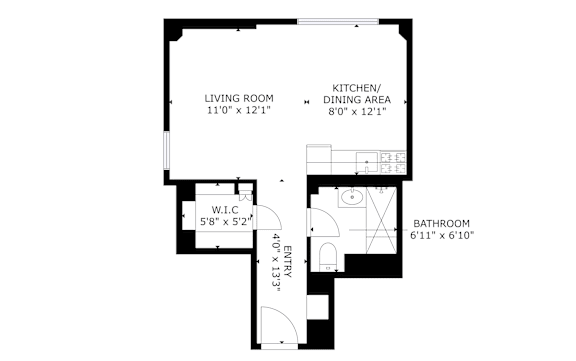 Floor Plan  Studio 1 bath at The Exeter Apartments, Seattle, WA, 98101