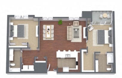 2F – 2 Bedroom 2 Bath Floor Plan Layout – 1360 Square Feet at Nineteen800, California