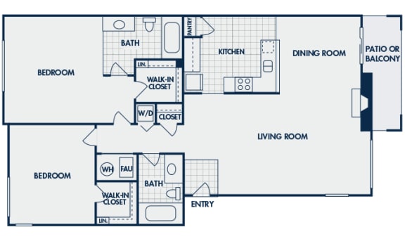 The Cascades Apartments - Shasta 2D floor - plan 2 bed 2 bath