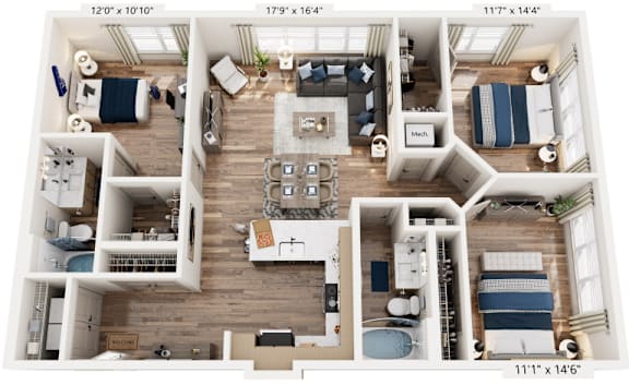 3 Bedroom 2 Bath floorplan at The River, Chester, Virginia